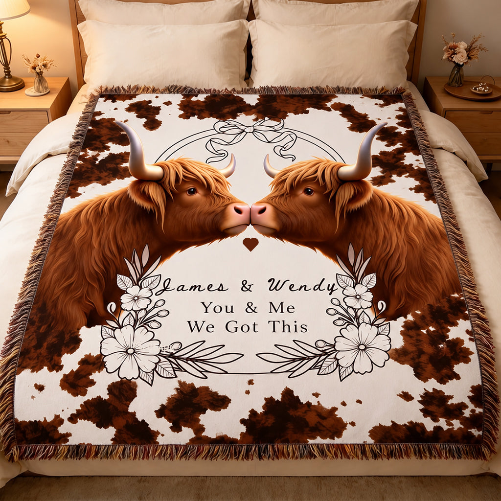 You & Me We Got This - Personalized Highland Cow Woven Blanket