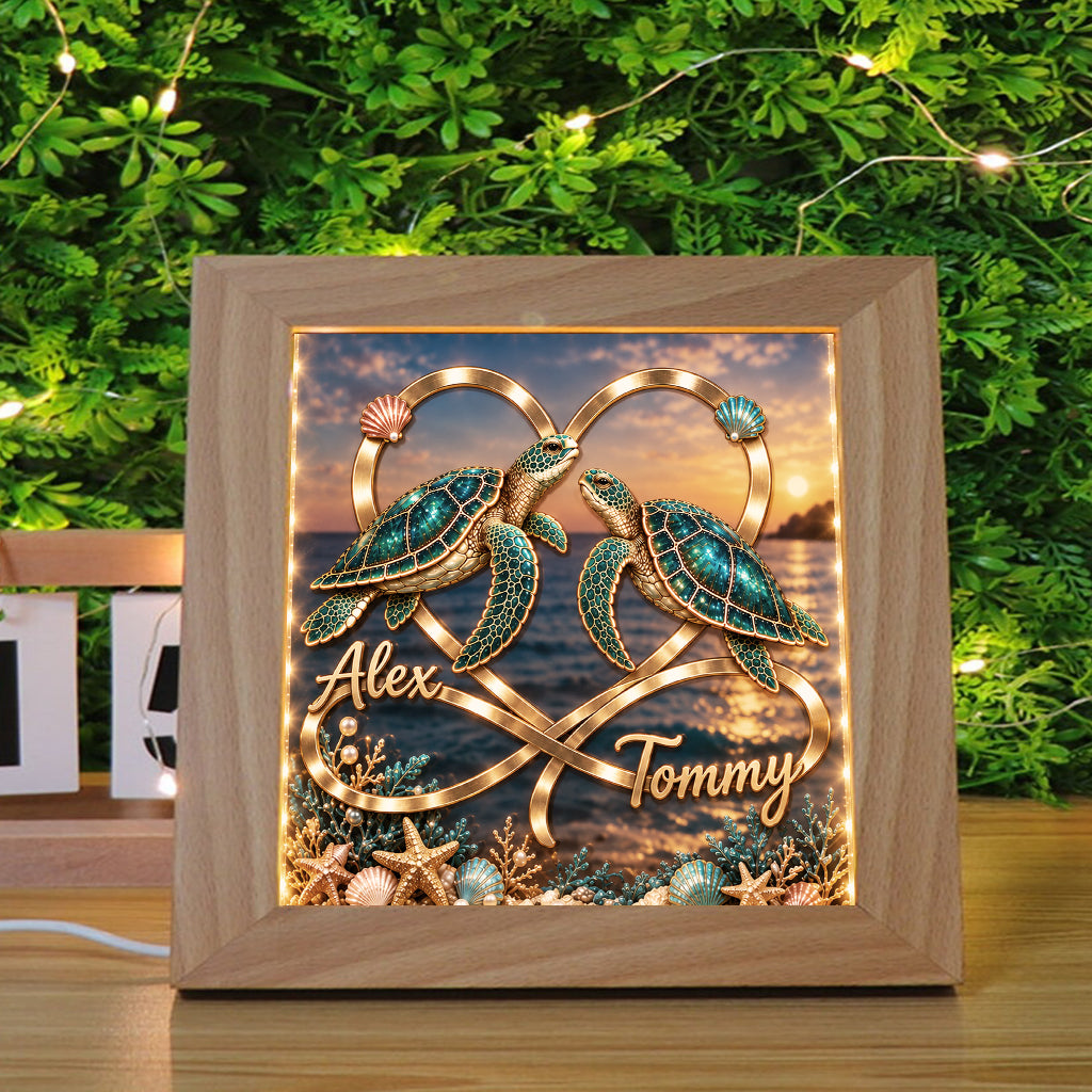 Love You Infinite - Personalized Turtle Wooden Frame LED Light