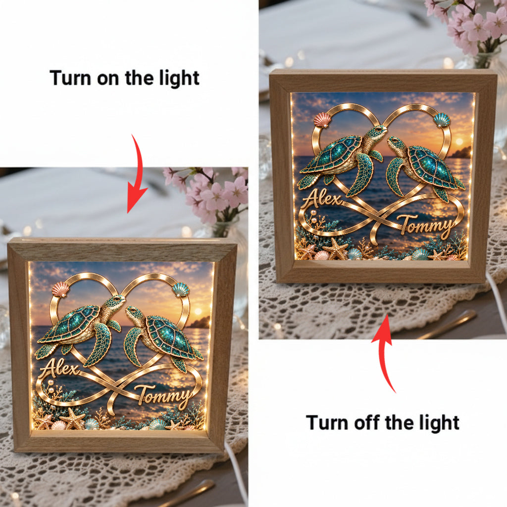 Love You Infinite - Personalized Turtle Wooden Frame LED Light