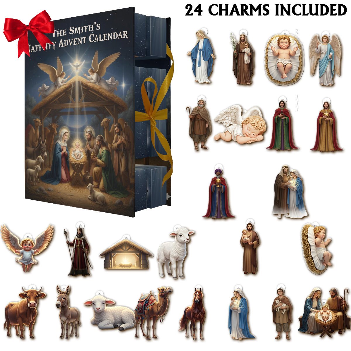 Nativity Advent Calender - Personalized Christian Folded Advent Calendar With Ornaments
