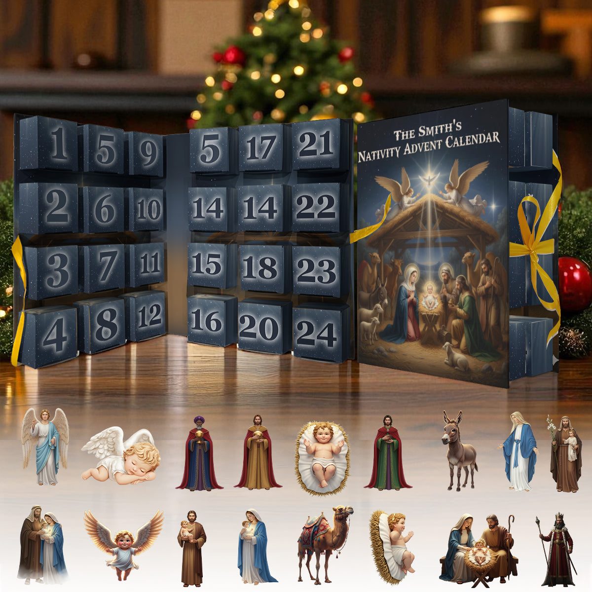 Nativity Advent Calender - Personalized Christian Folded Advent Calendar With Ornaments