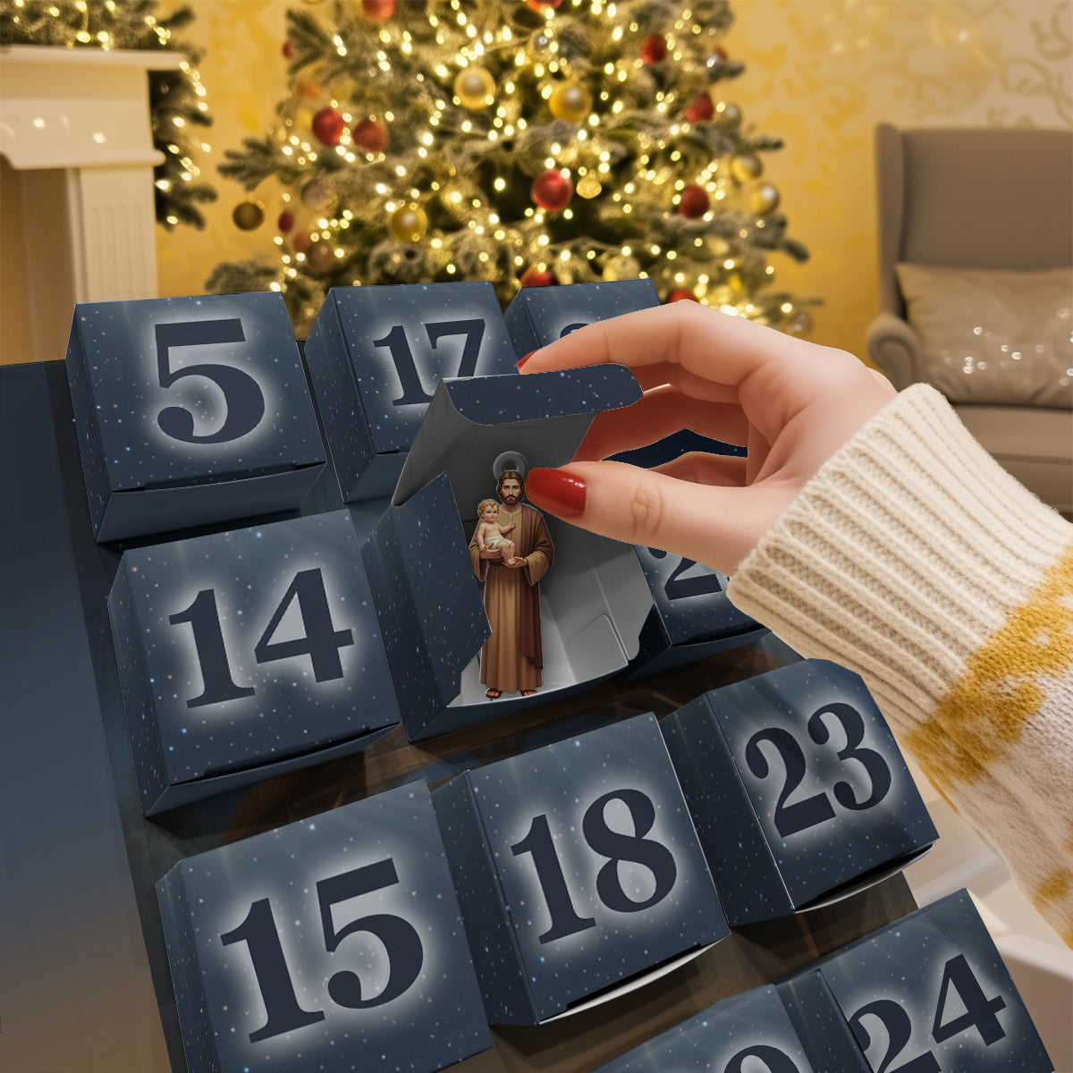 Nativity Advent Calender - Personalized Christian Folded Advent Calendar With Ornaments