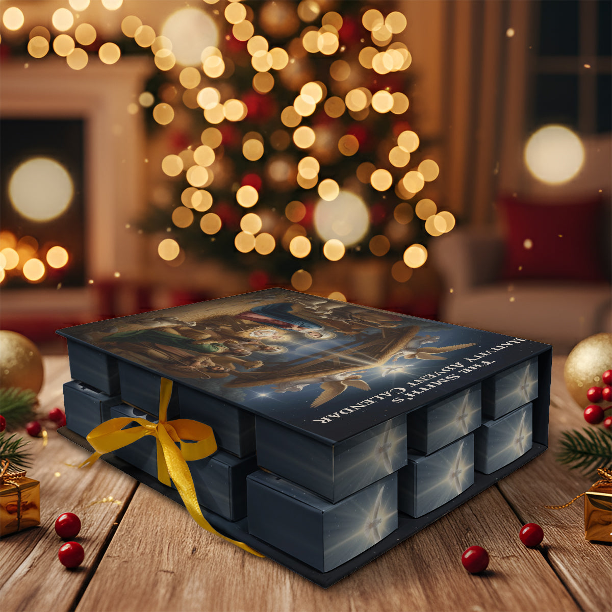 Nativity Advent Calender - Personalized Christian Folded Advent Calendar With Ornaments