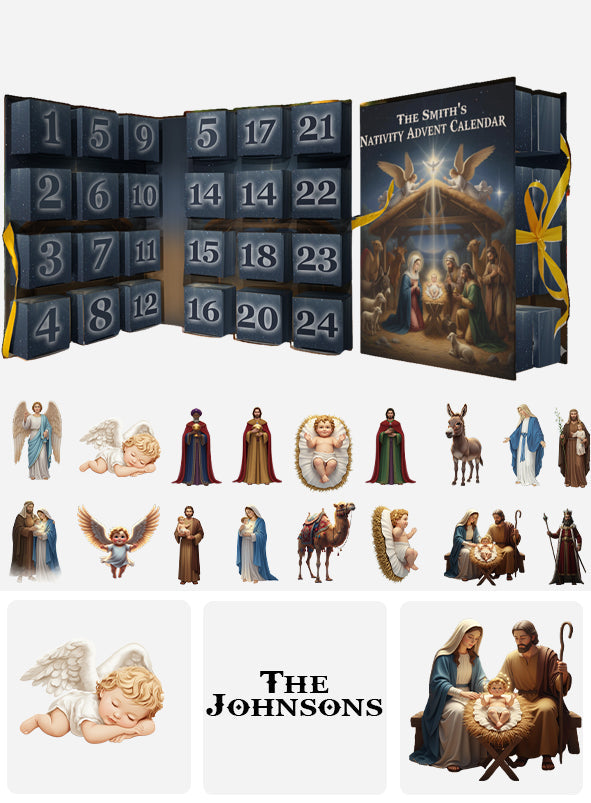 Nativity Advent Calender - Personalized Christian Folded Advent Calendar With Ornaments