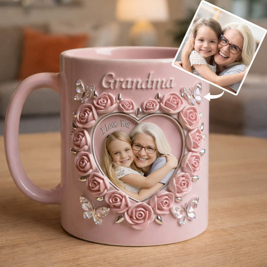 Custom Mug From Any Photo, Birth Flower, Flower Custom, Gift For Her/ Mother/ Grandma... - Personalized Grandma Accent Mug