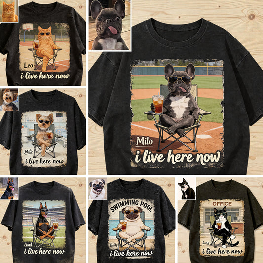 Custom Any Photo I Live Here Now - Personalized Dog Wash T-Shirt