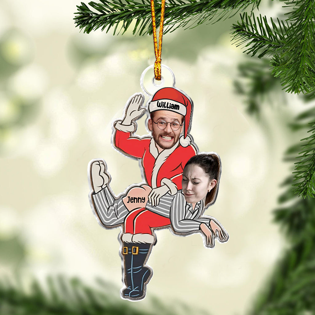 Naughty Santa & Partner - Personalized Couple Custom Shaped Ornament