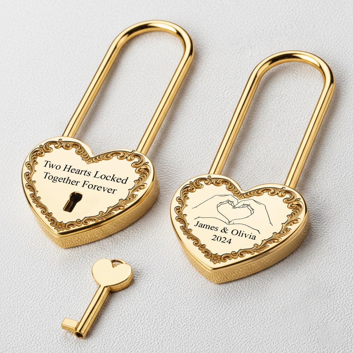 Two Hearts Locked Together Forever - Personalized Couple Heart Padlock