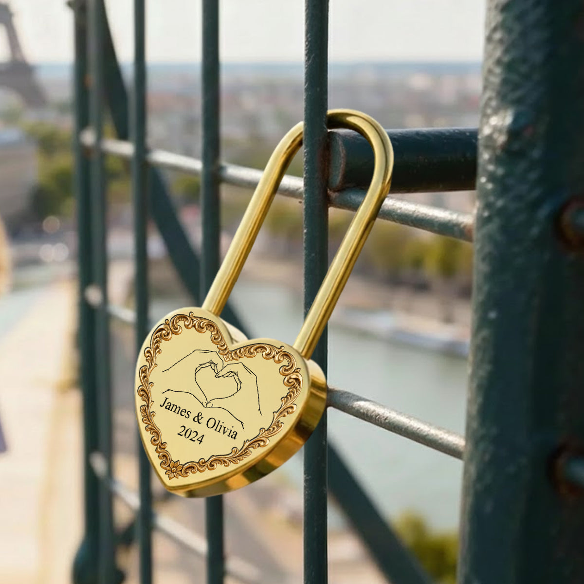 Two Hearts Locked Together Forever - Personalized Couple Heart Padlock