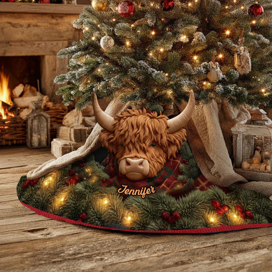 Highland Cow Christmas - Personalized Highland Cow Shaped Tree Skirt