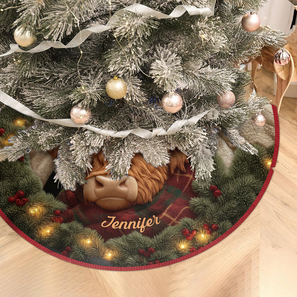 Highland Cow Christmas - Personalized Highland Cow Shaped Tree Skirt