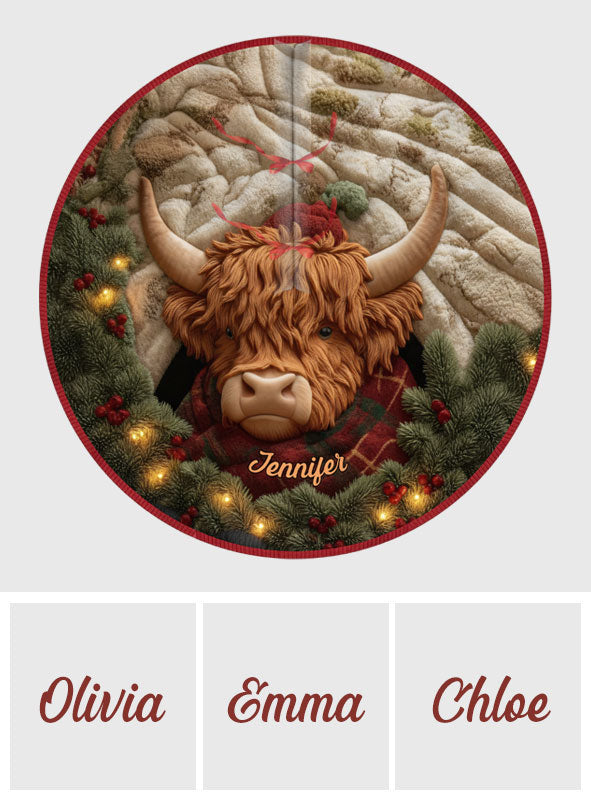 Highland Cow Christmas - Personalized Highland Cow Shaped Tree Skirt