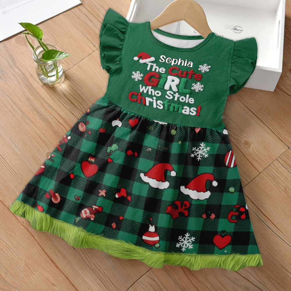 Girls' Cute Christmas Party Dress Up - Personalized Kid Kid Ruffle Sleeve Dress