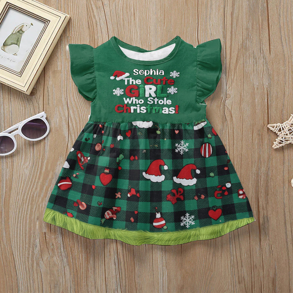 Girls' Cute Christmas Party Dress Up - Personalized Kid Kid Ruffle Sleeve Dress