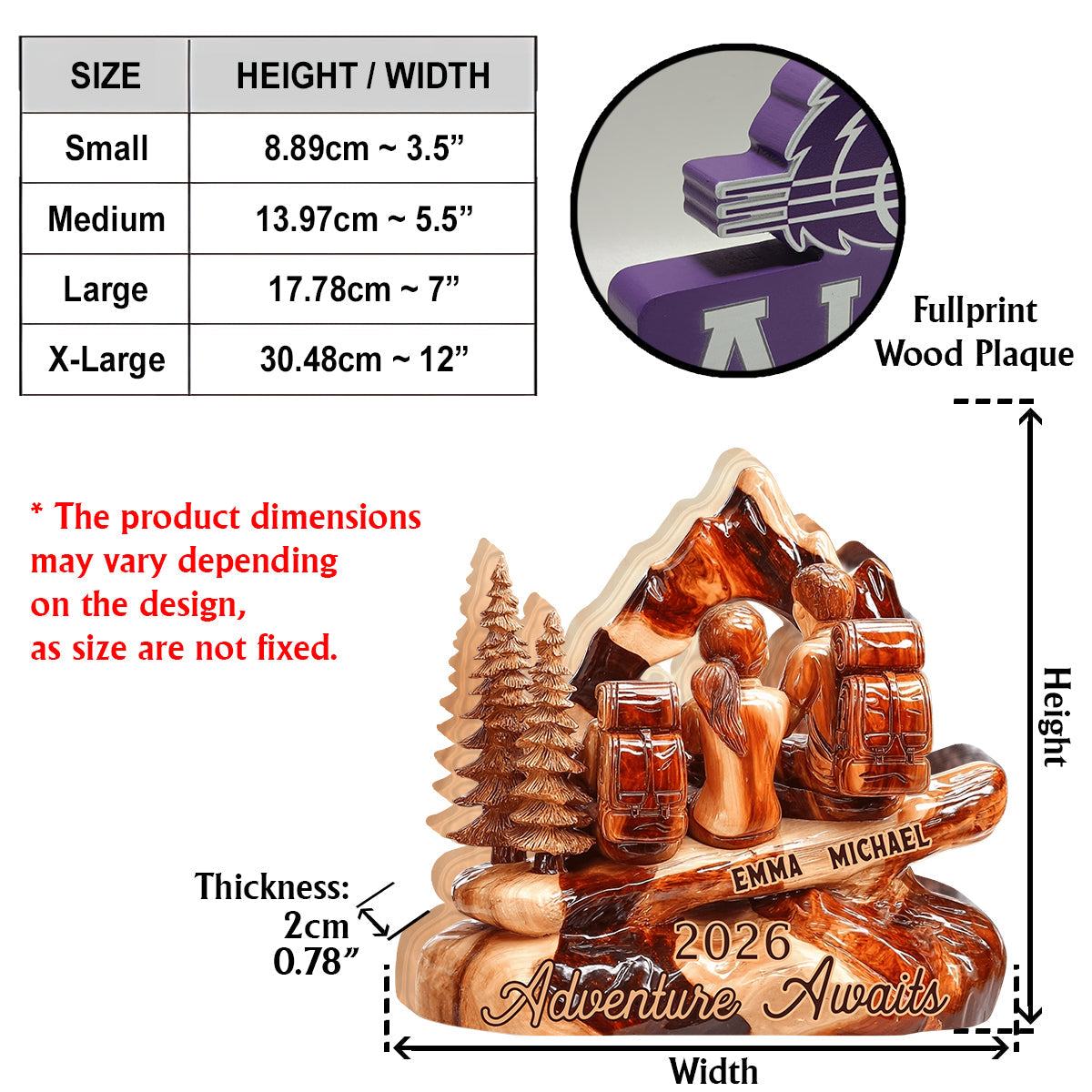 Hiking Couple Adventure Awaits - Personalized Hiking Custom Shaped Wood Plaque