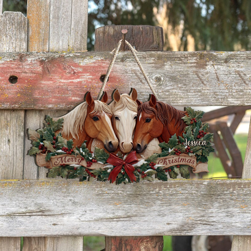 Christmas Horses - Personalized Horse Custom Shaped Wood Sign