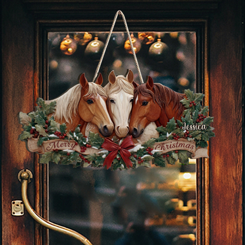 Christmas Horses - Personalized Horse Custom Shaped Wood Sign