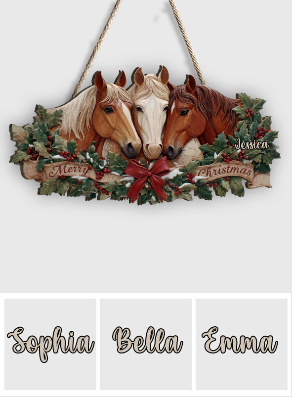 Christmas Horses - Personalized Horse Custom Shaped Wood Sign