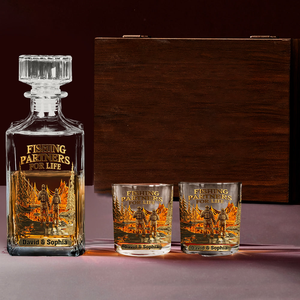 Fishing Partners For Life - Personalized Fishing Whiskey Decanter Set