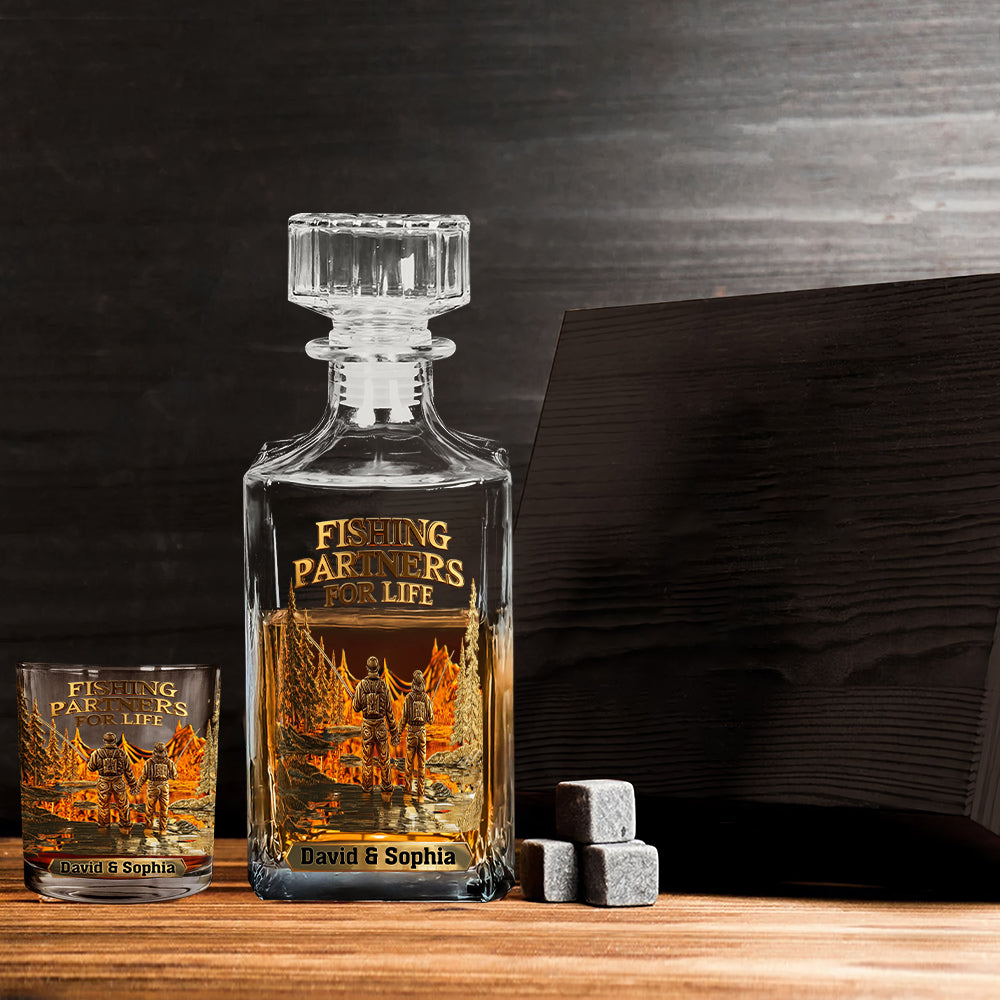 Fishing Partners For Life - Personalized Fishing Whiskey Decanter Set