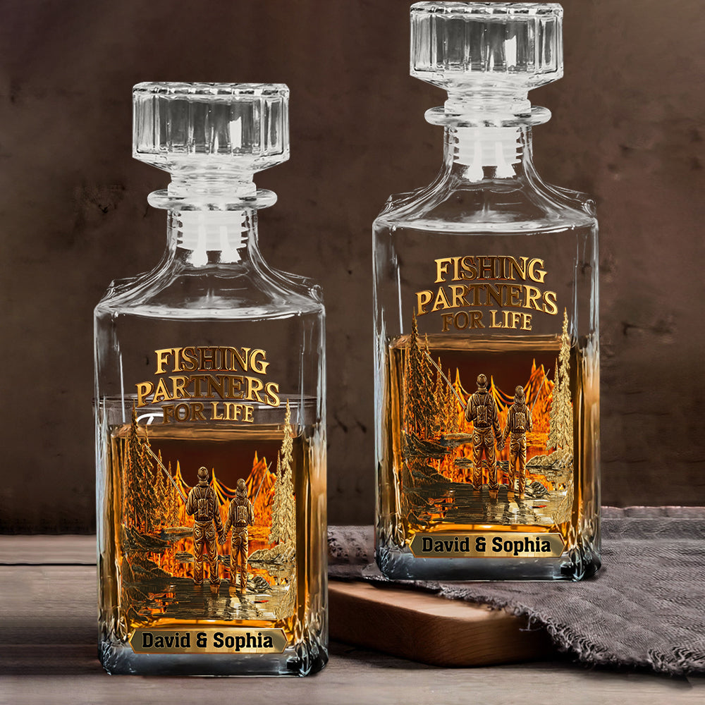 Fishing Partners For Life - Personalized Fishing Whiskey Decanter Set