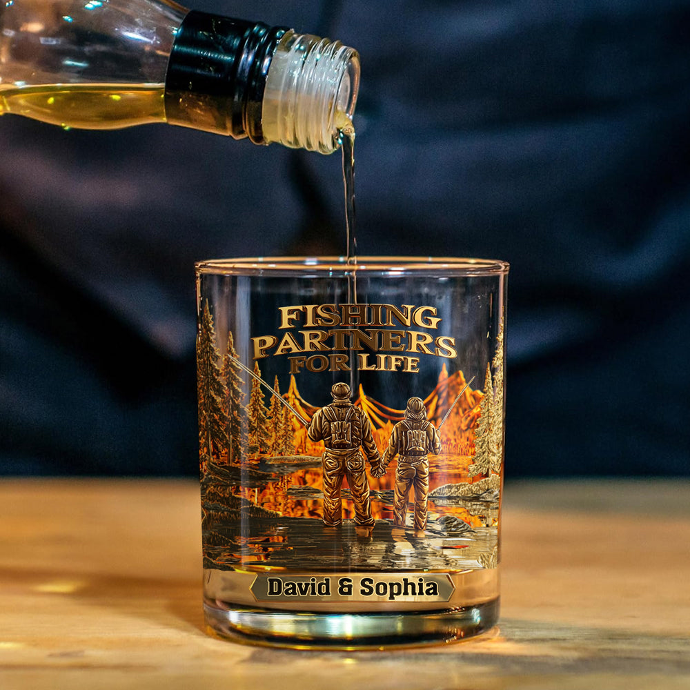 Fishing Partners For Life - Personalized Fishing Whiskey Decanter Set