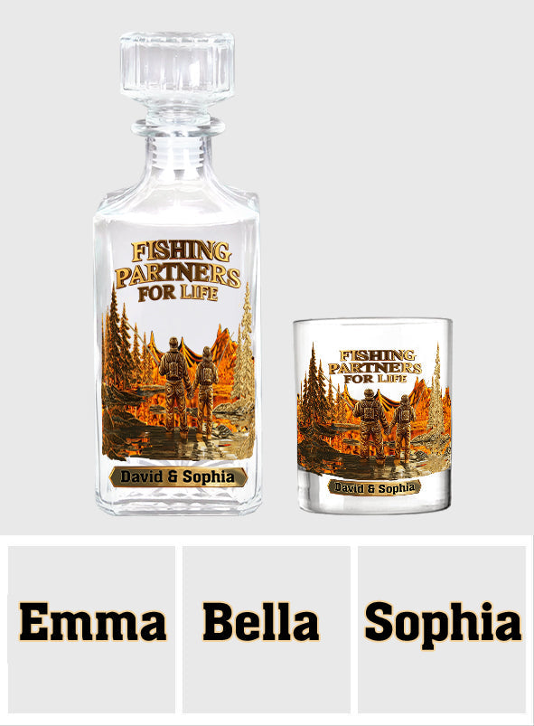 Fishing Partners For Life - Personalized Fishing Whiskey Decanter Set