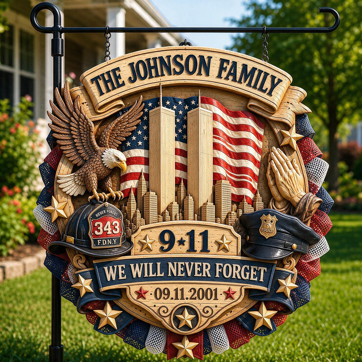 25 Years We Will Never Forget - Personalized Patriot Wood Sign With Stake