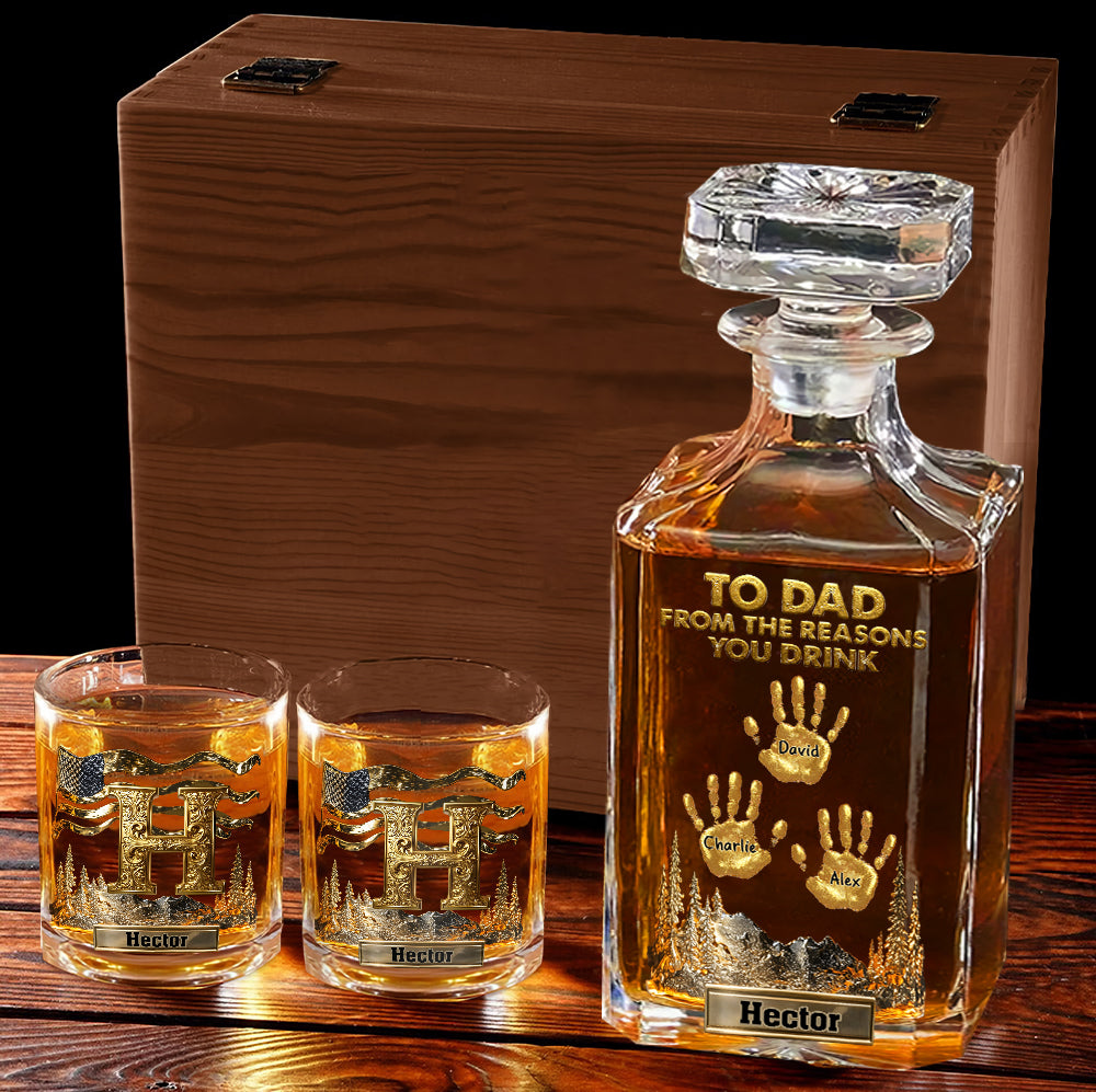 To Dad Papa Grandpa... From The Reasons You Drink - Personalized Father Whiskey Decanter Set