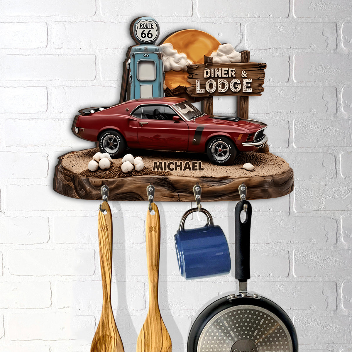 Route 66 - Personalized Car Lover Custom Shaped Hanging Rack