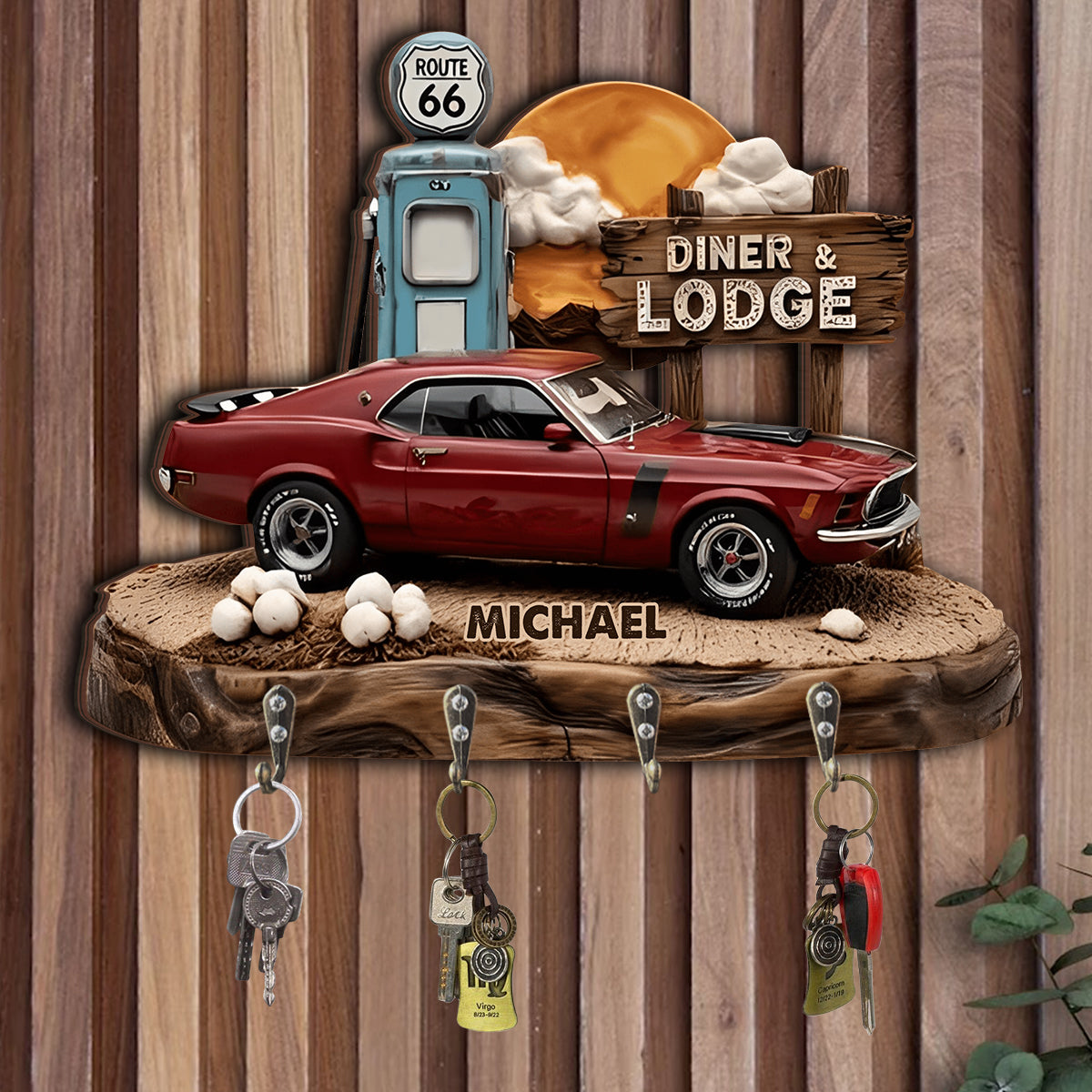 Route 66 - Personalized Car Lover Custom Shaped Hanging Rack