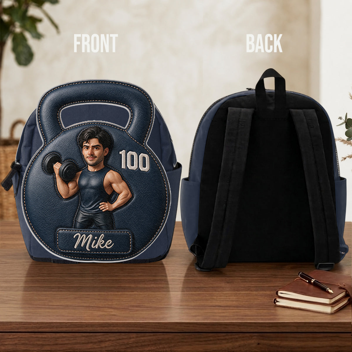 No Pain No Gain - Personalized Fitness Changeable Leather Patch Backpack