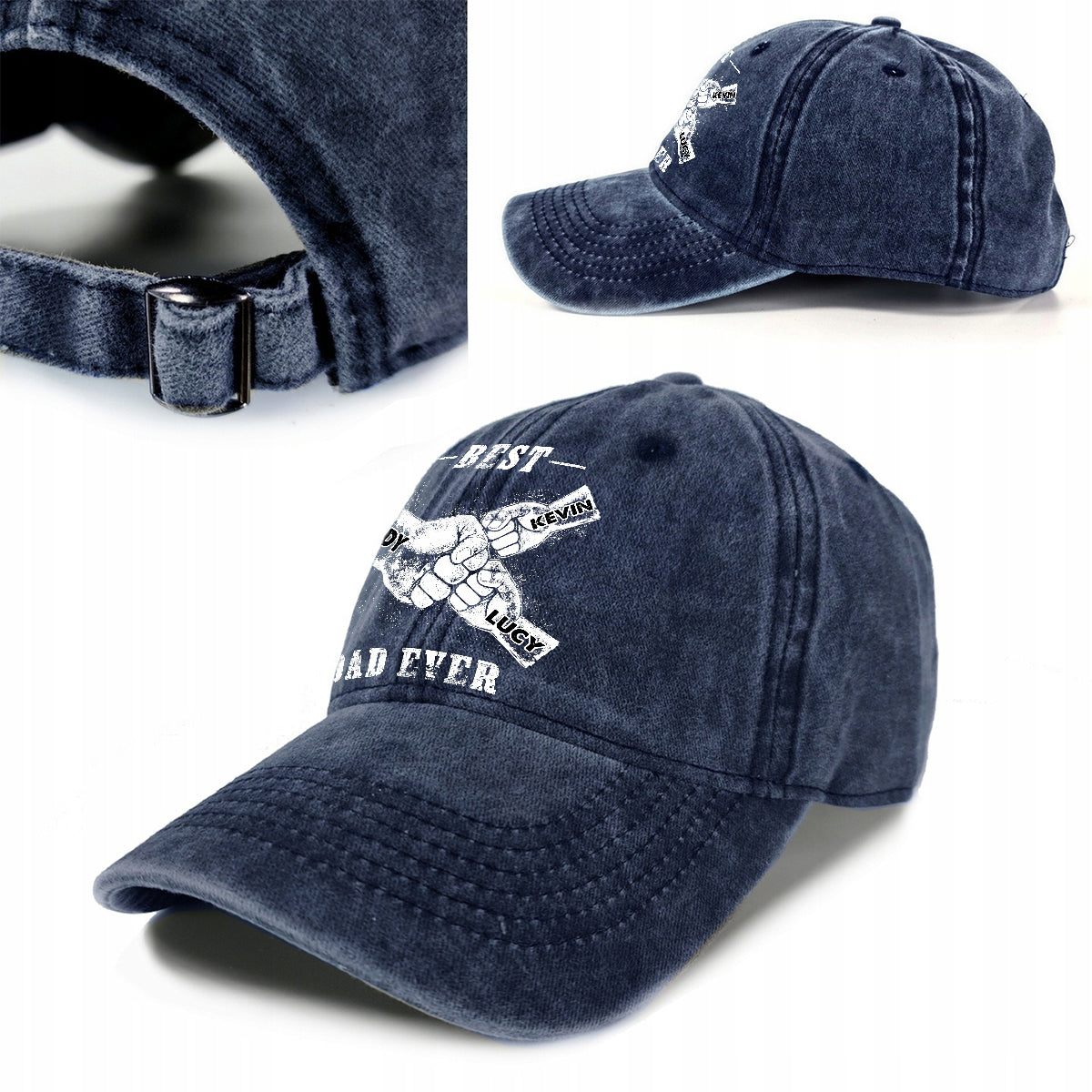 Best Dad Ever - Personalized Father Washed Denim Cap