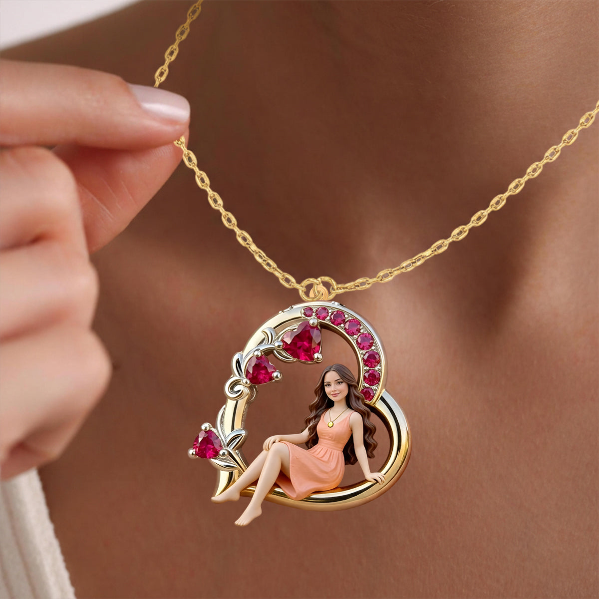 Birthstone Gift - Personalized Birth Stone Shaped Metal Pendant Necklace