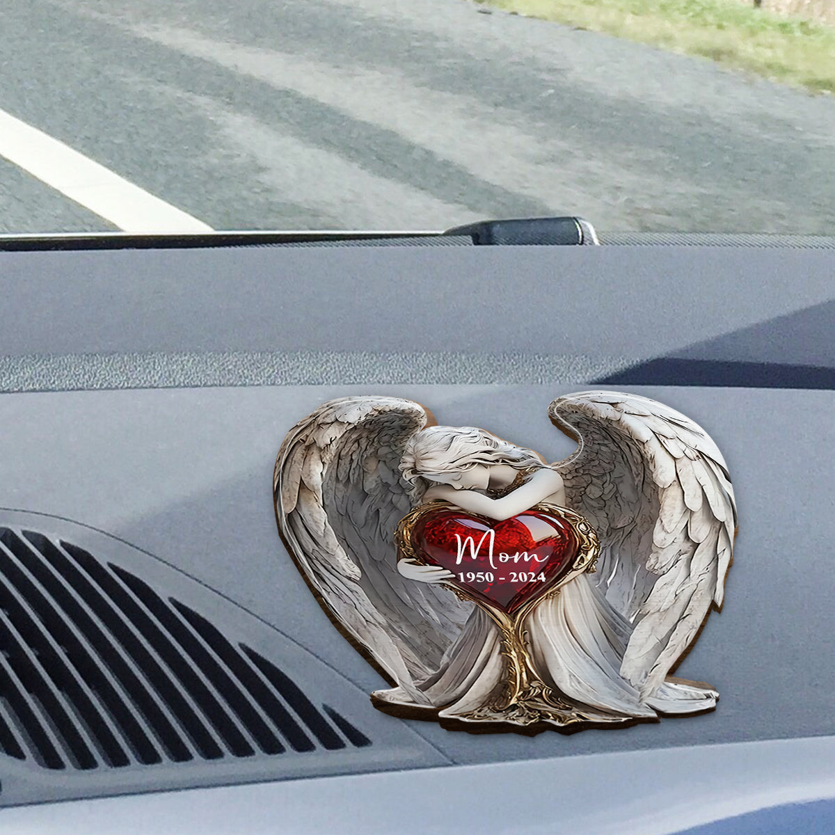 On Angels Wings - Personalized Memorial Shaped Car Visor Clip