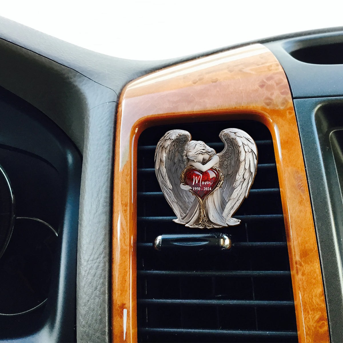 On Angels Wings - Personalized Memorial Shaped Car Visor Clip