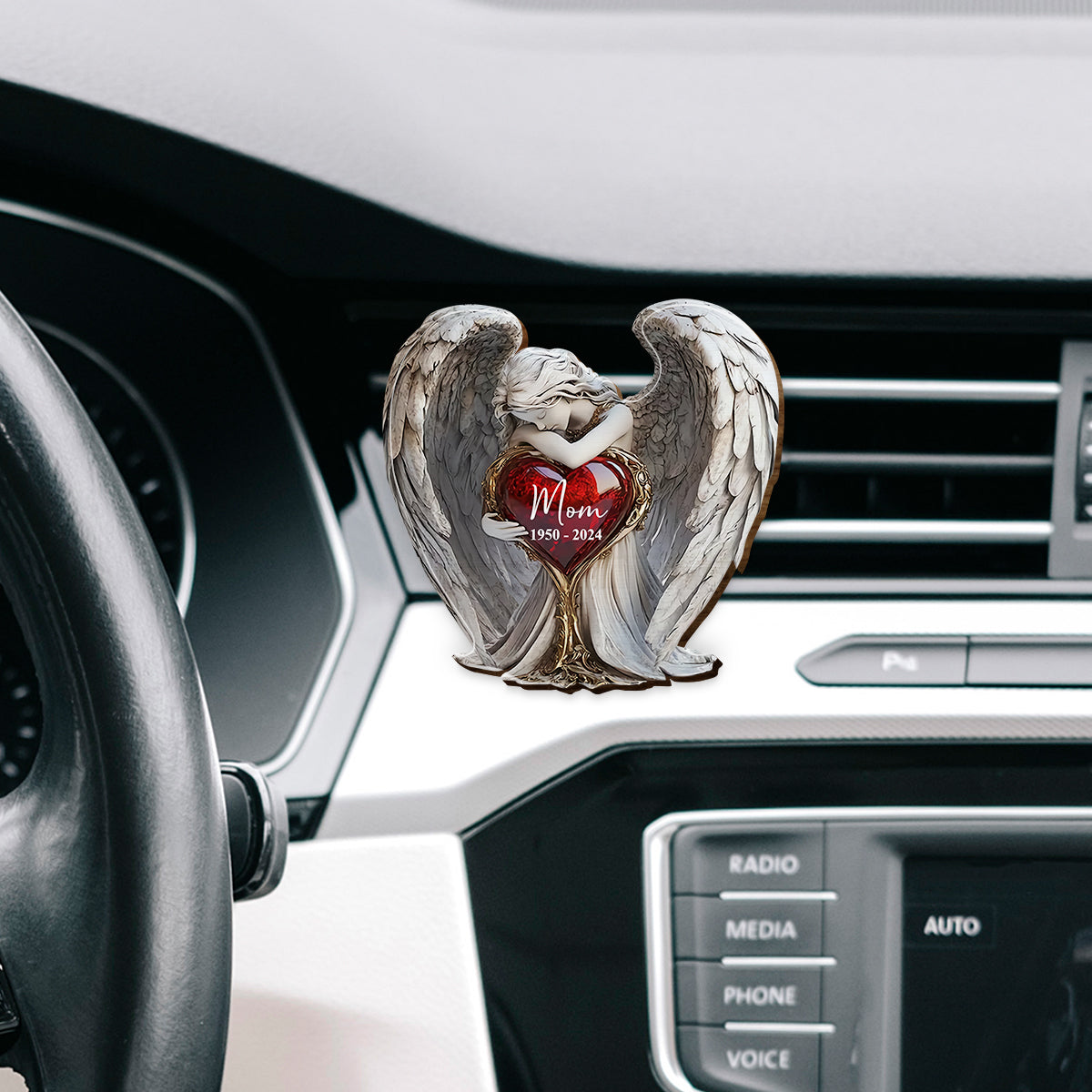 On Angels Wings - Personalized Memorial Shaped Car Visor Clip