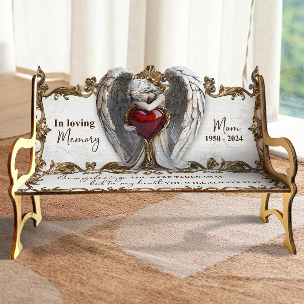 On Angels Wings - Personalized Memorial Wooden Bench