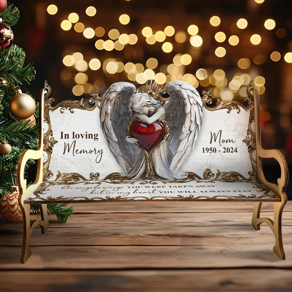 On Angels Wings - Personalized Memorial Wooden Bench