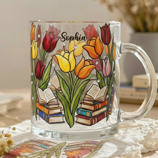 Tulip & Book - Personalized Book Glass Mug