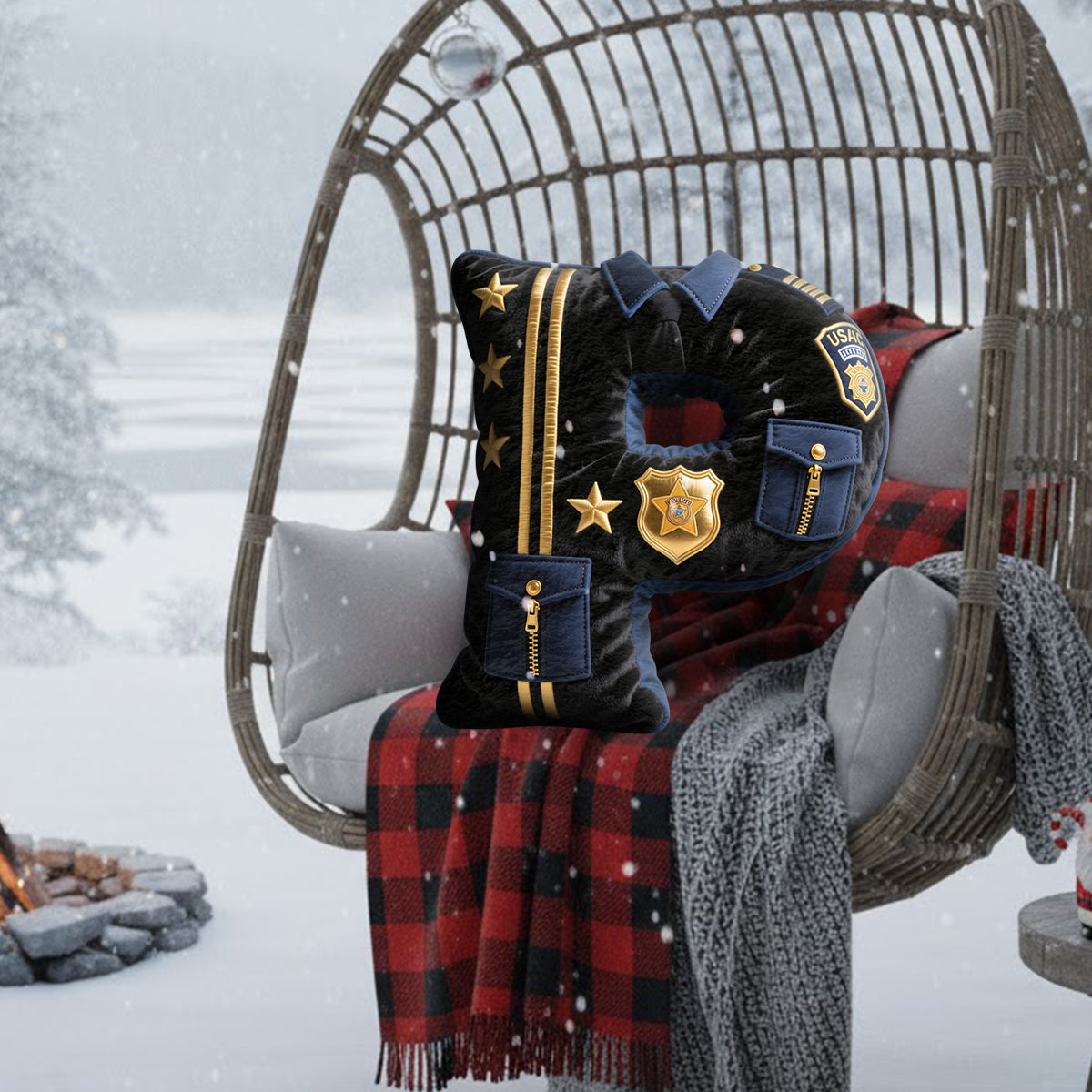 Police Name Letter - Personalized Police Officer Faux Fur Shaped Pillow