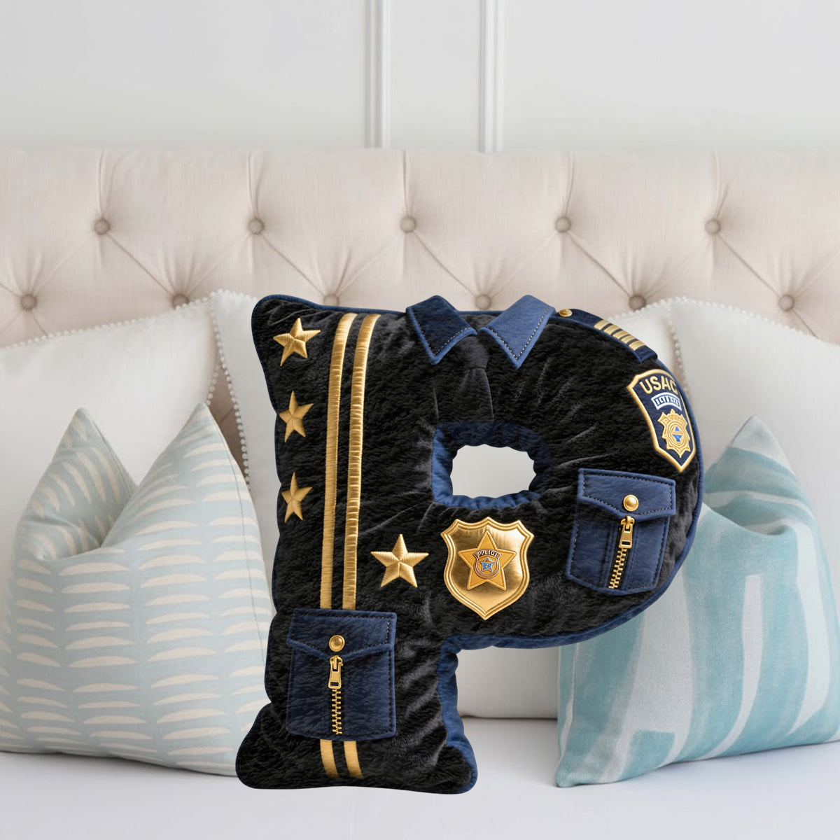 Police Name Letter - Personalized Police Officer Faux Fur Shaped Pillow