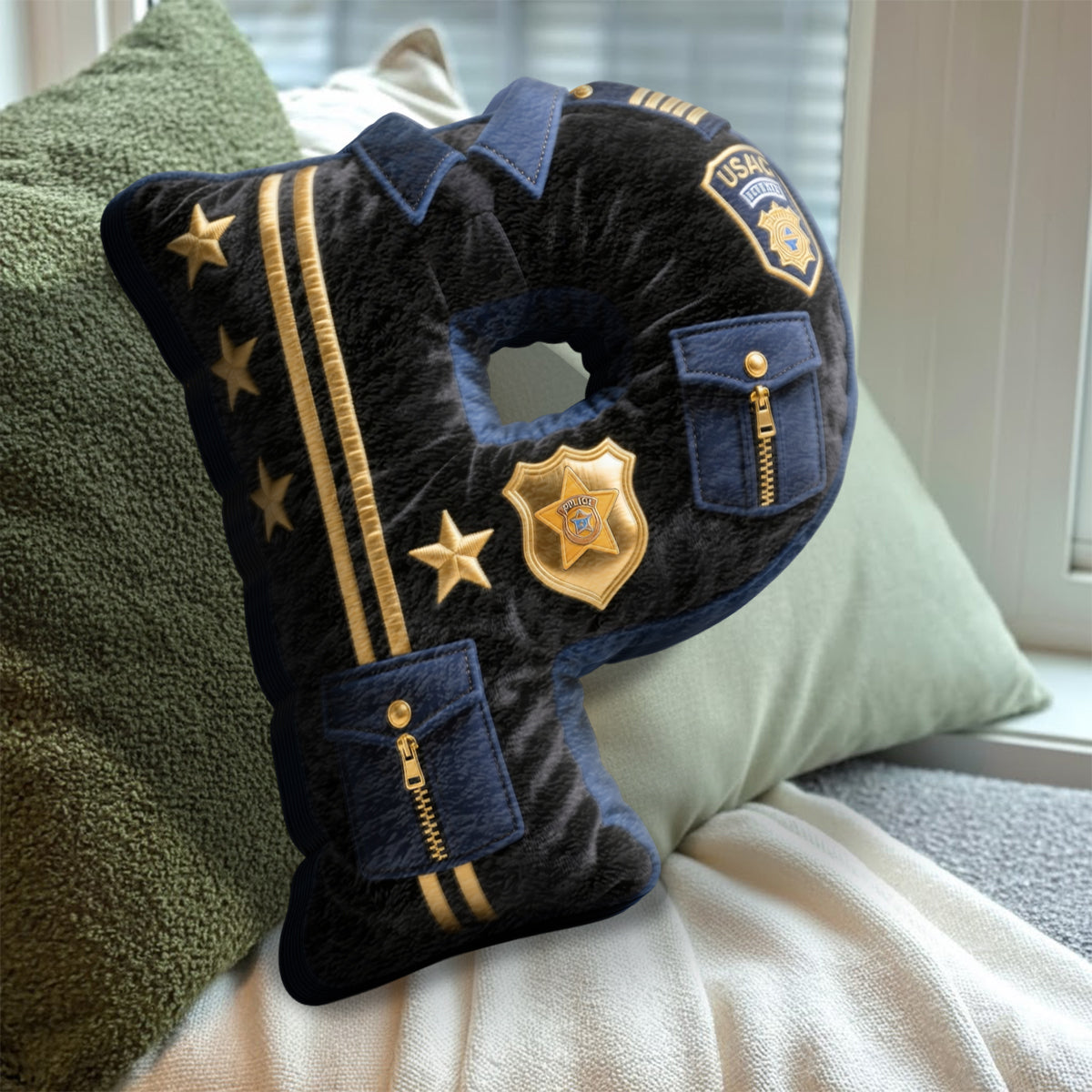 Police Name Letter - Personalized Police Officer Faux Fur Shaped Pillow