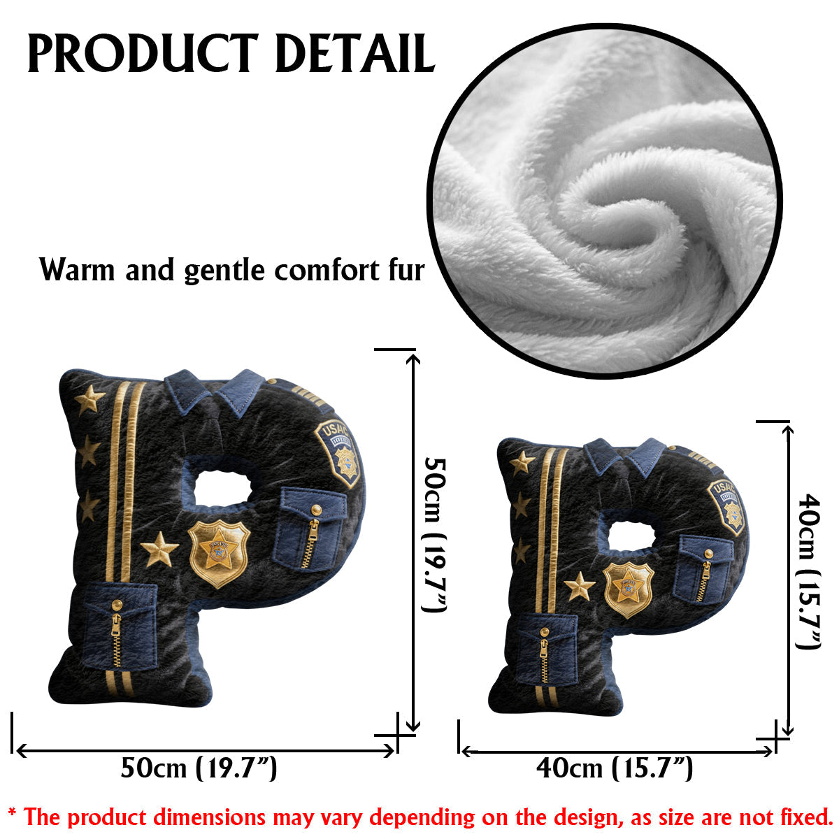 Police Name Letter - Personalized Police Officer Faux Fur Shaped Pillow