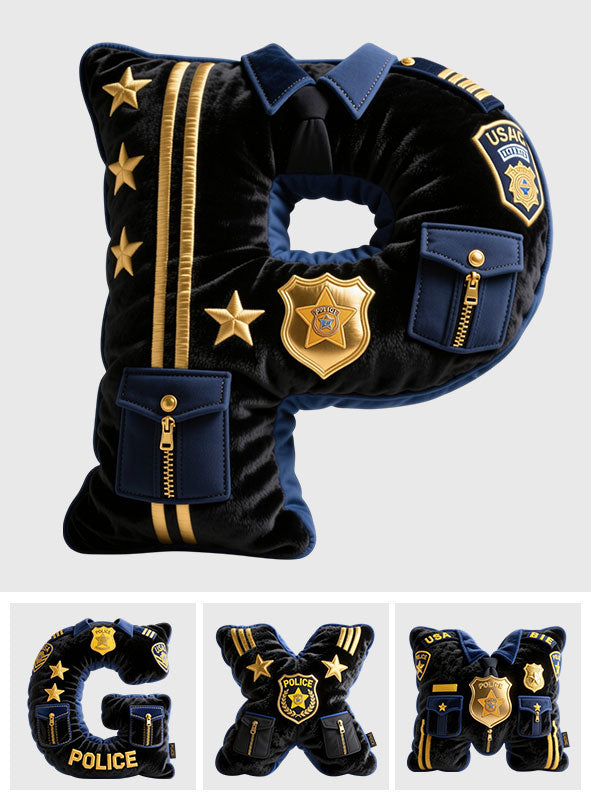 Police Name Letter - Personalized Police Officer Faux Fur Shaped Pillow