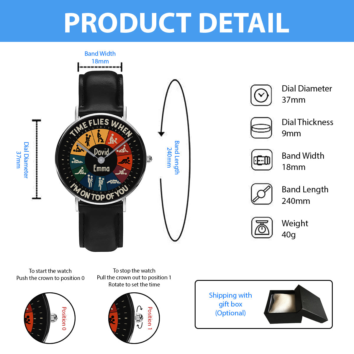 Time Flies When I’m On Top Of You - Personalized Couple Hand Watch