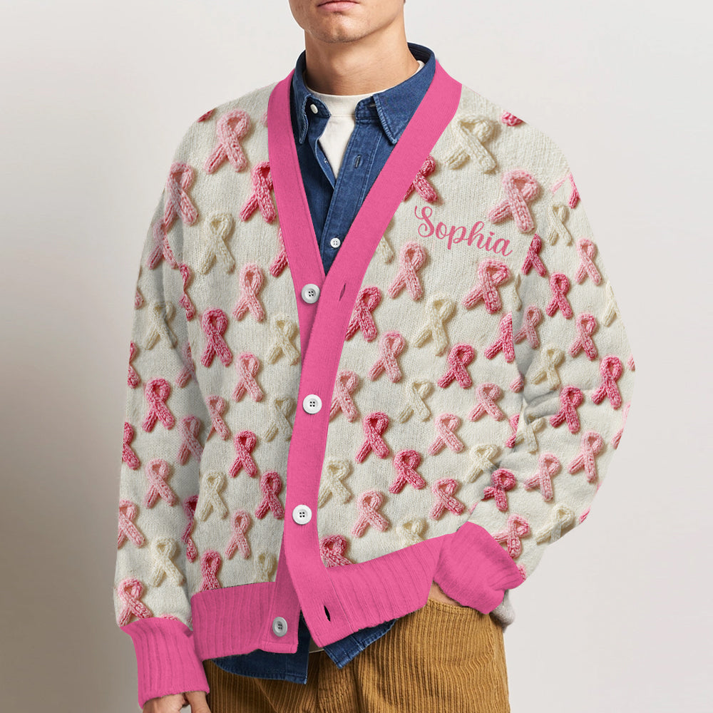 In October We Wear Pink - Personalized Breast Cancer Awareness Cardigan Sweater
