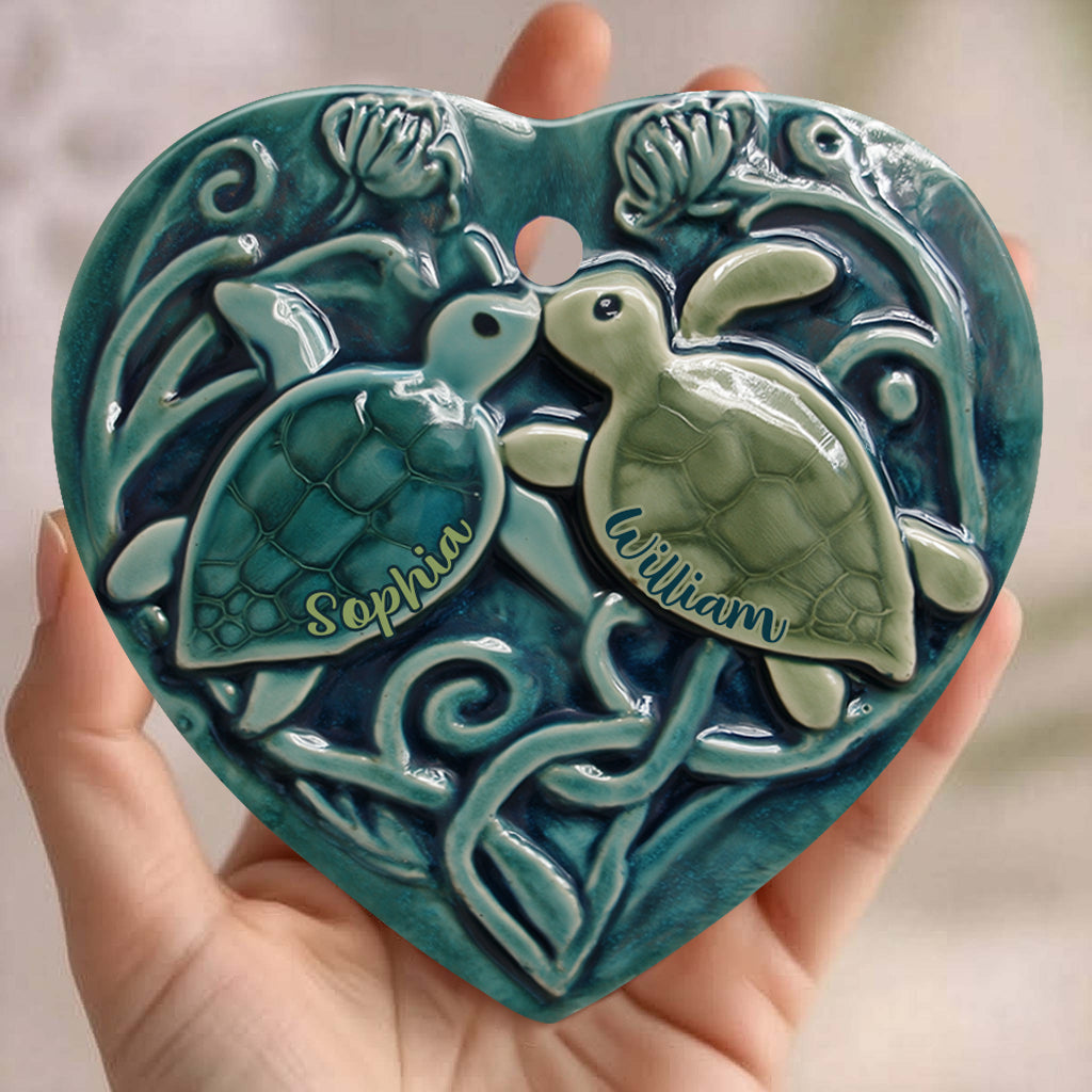 Turtle Couple - Personalized Couple Ceramic Heart Ornament