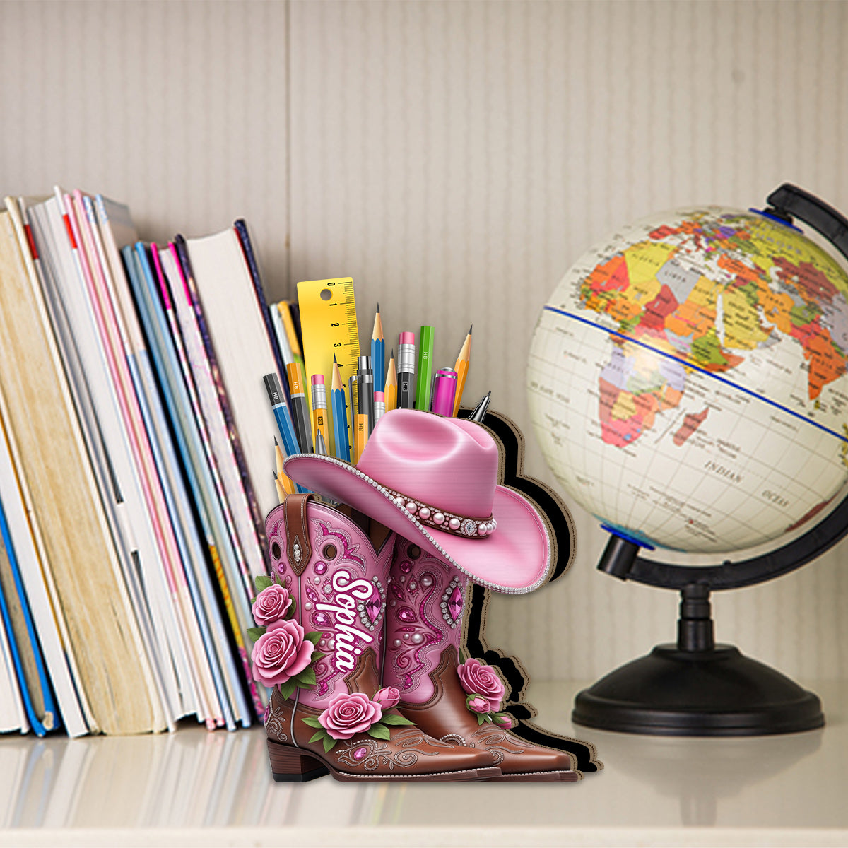 Cowgirl Boots - Personalized Cowgirl Wooden Makeup Brush Holder