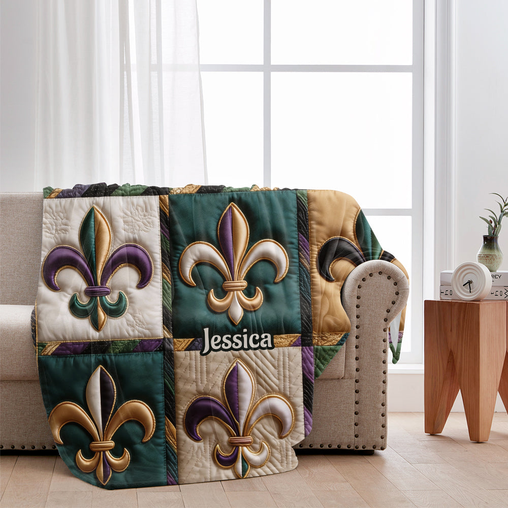 Fleur De Lis Mardi Gras - Personalized Mardi Gras Blanket